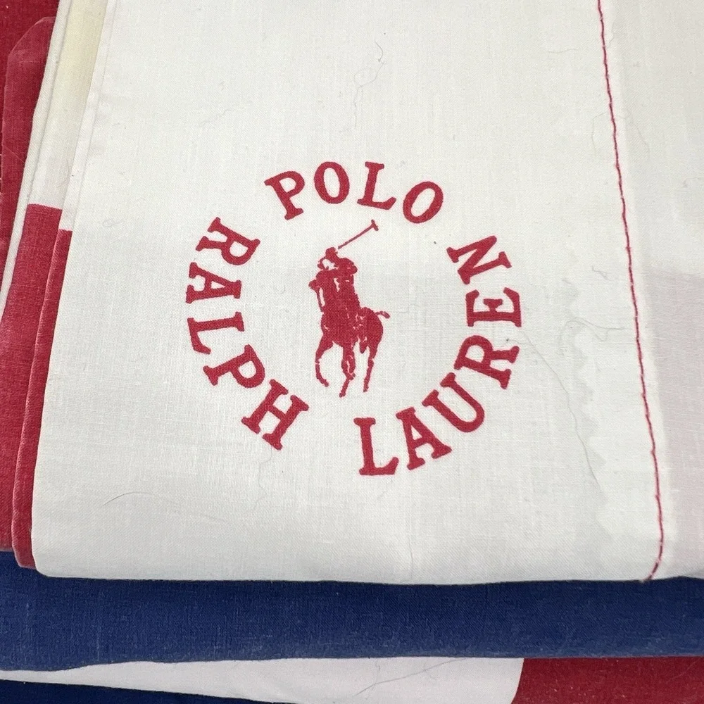 2 Ralph Lauren‎ Twin Sheet Sets; Blue Fitted and Red/white Stripe Flat &cases